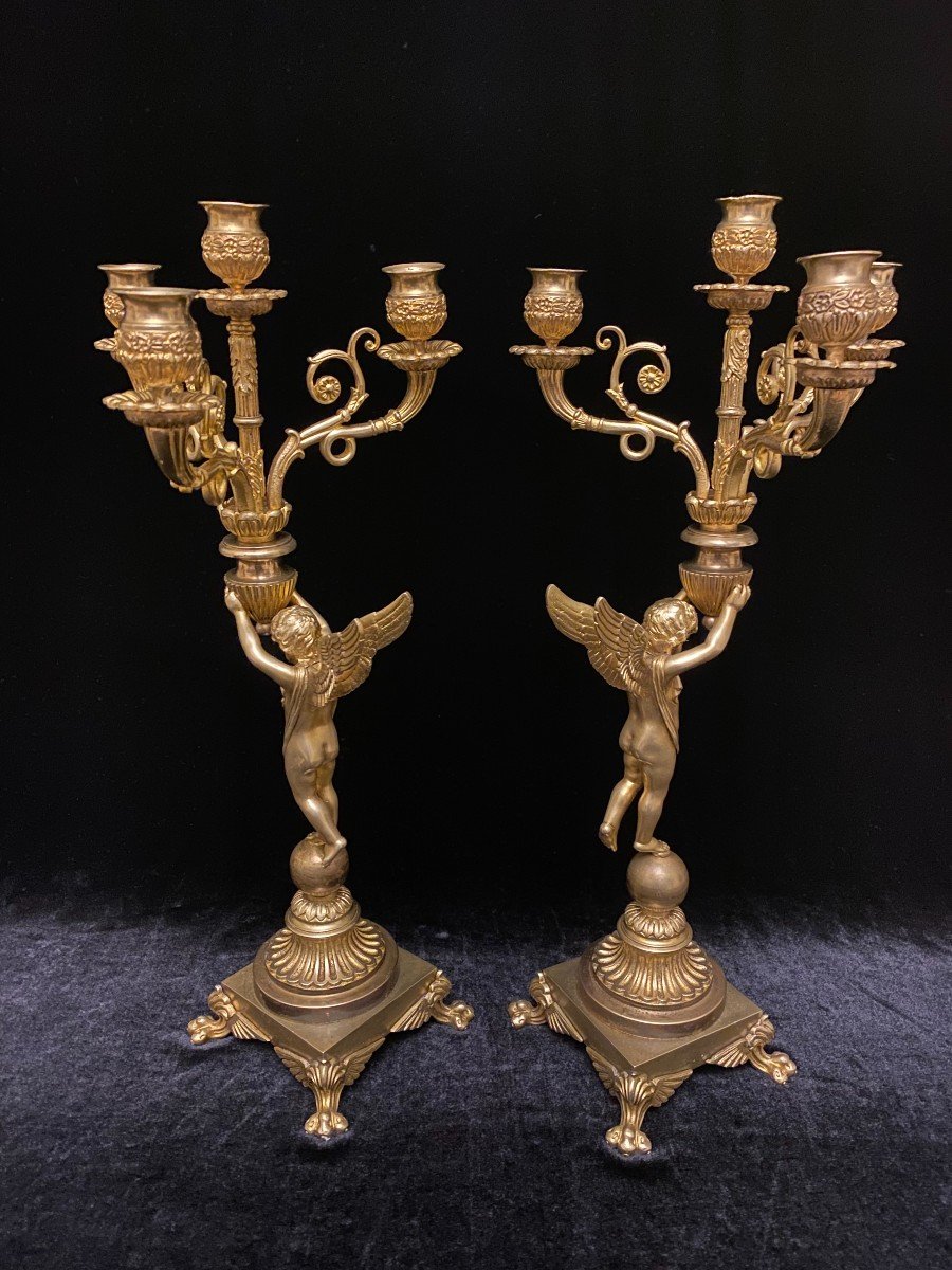 Pair Of Candelabra With Putti Decor-photo-3