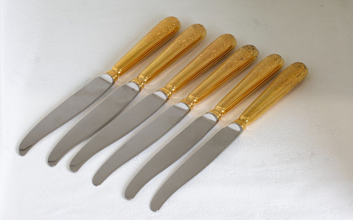 6 Modern Cardeilhac Knives, Solid Silver Handles