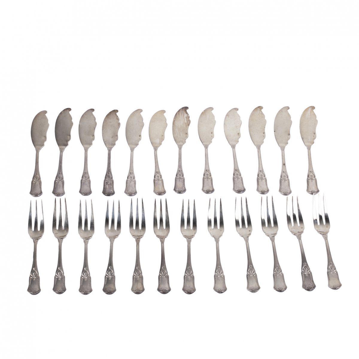 Silver Fish Forks And Knives Set For 12 People France-photo-2