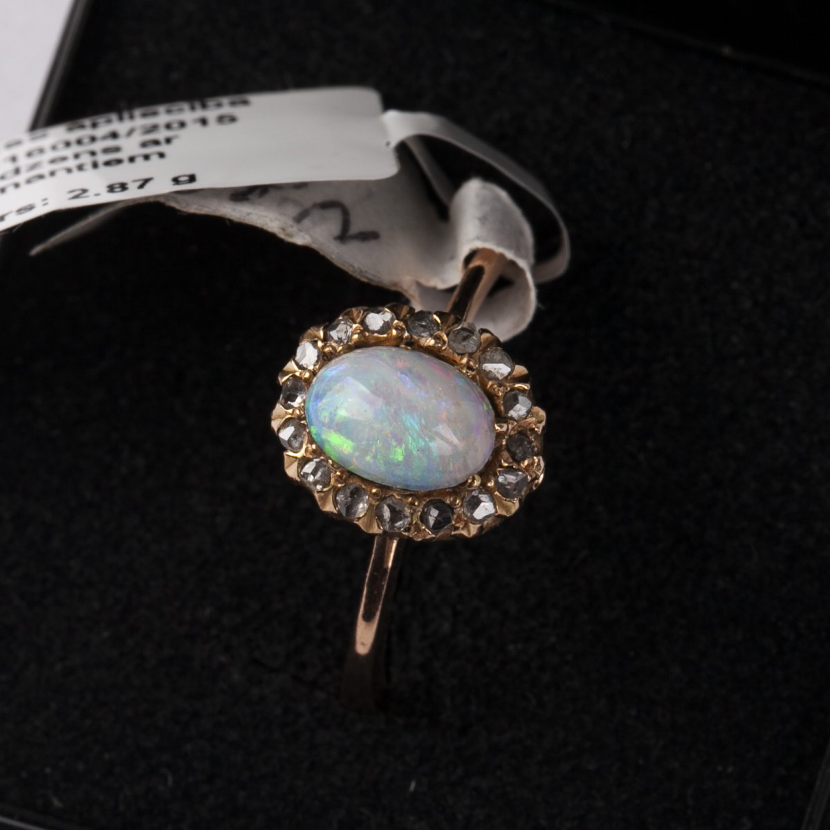 14k Gold With Natural Opal Ring With Diamonds Old Mind Cut-photo-2