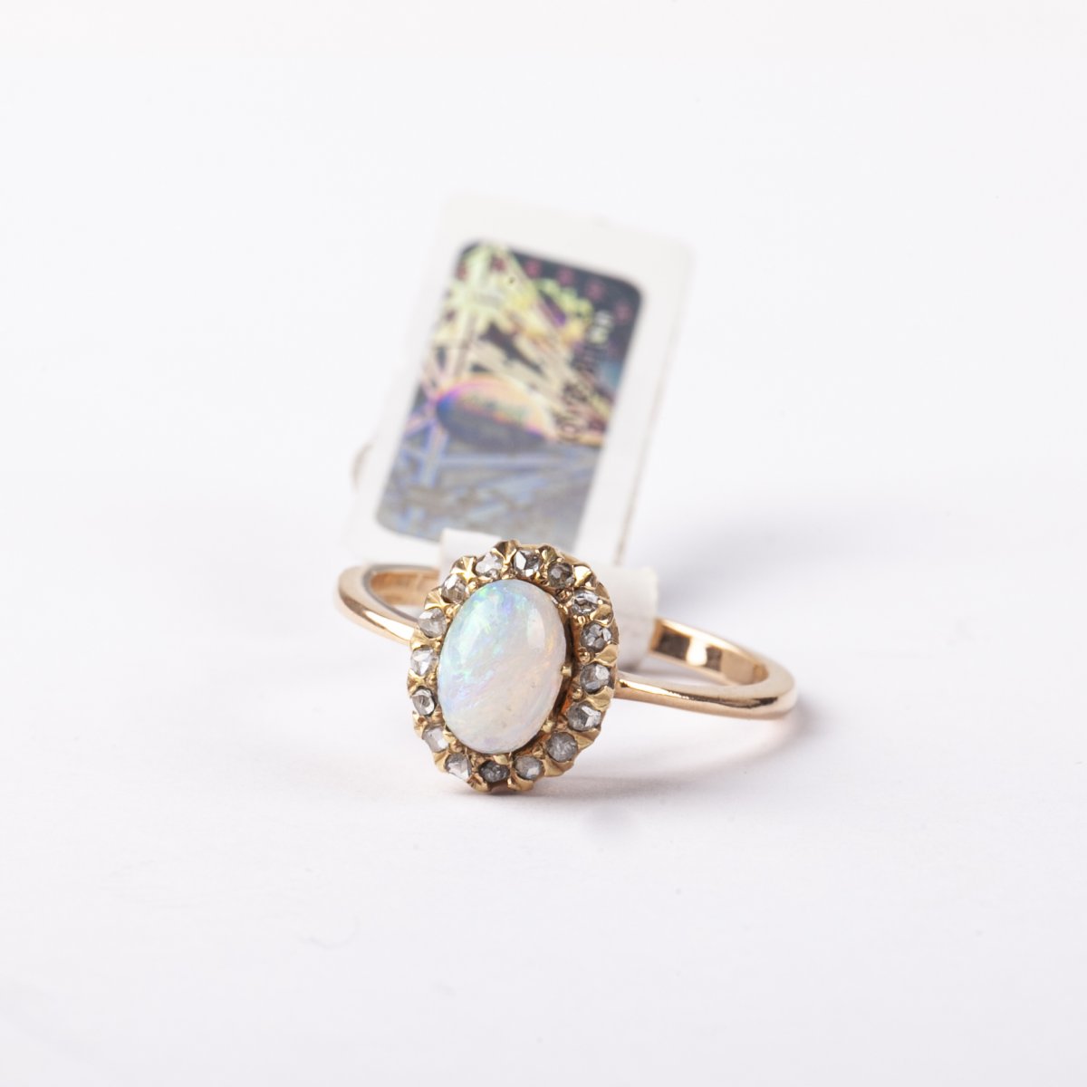 14k Gold With Natural Opal Ring With Diamonds Old Mind Cut-photo-4