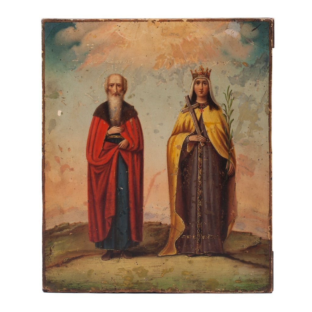 Russian Icon Of Saint Nicholas And Saint Helena