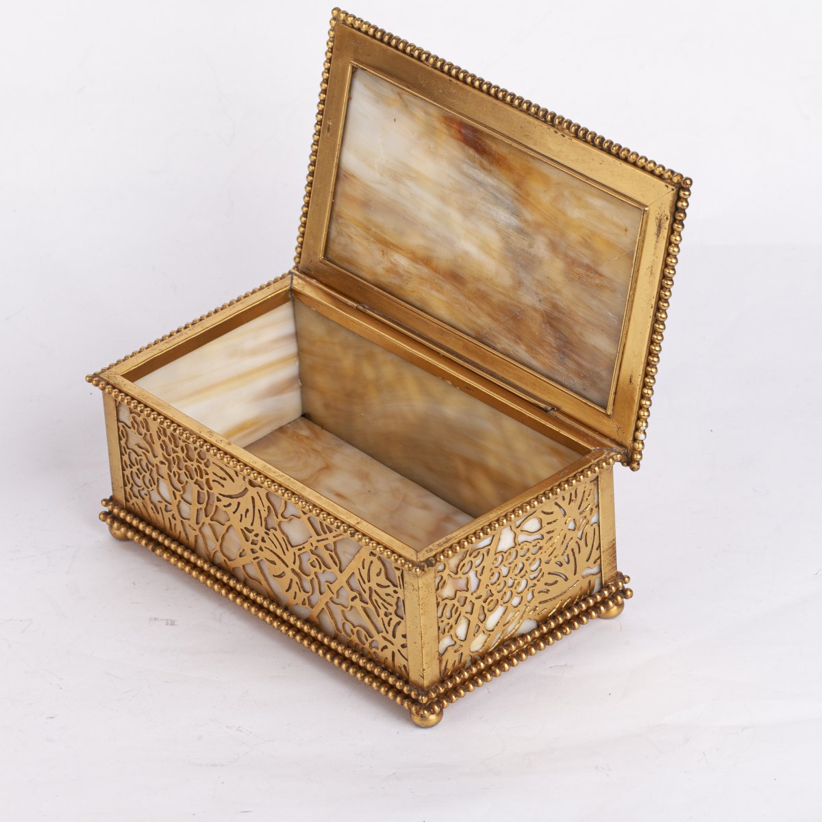 Tiffany Studios Jewellery Box With A Gold Pine Needle Design-photo-2