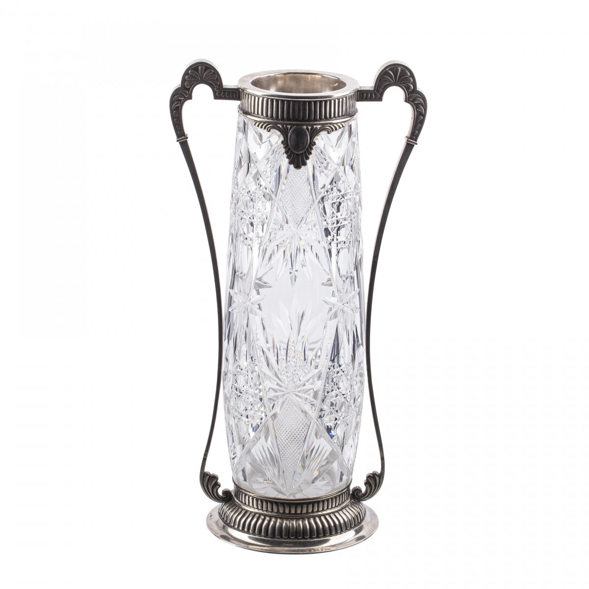 Russian Cut Glass And Silver Vase