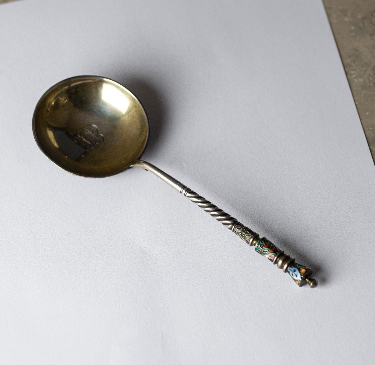 Russian Silver And Enamel Spoon-photo-3