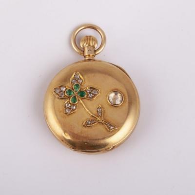 18 Gold Pocket Watch With Diamonds And Emeralds
