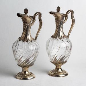 Pair Of Silver Mounted Claret Jugs 