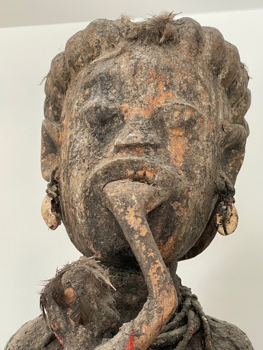 Nigeria. Nago Altar Statue In Carved Wood, Fabric, Necklace, Metals, Representing A Woman.-photo-3