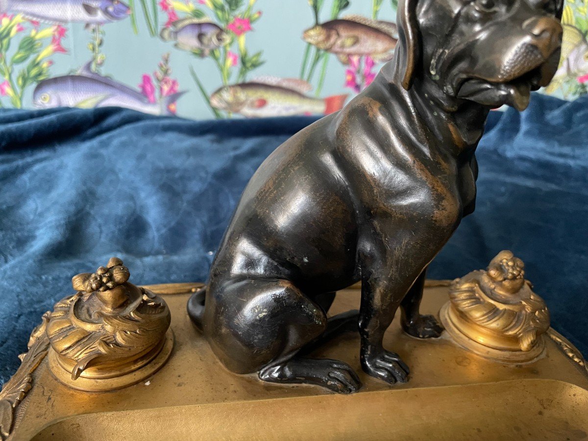 Dog Inkwell In Gilt And Patinated Bronze.-photo-4