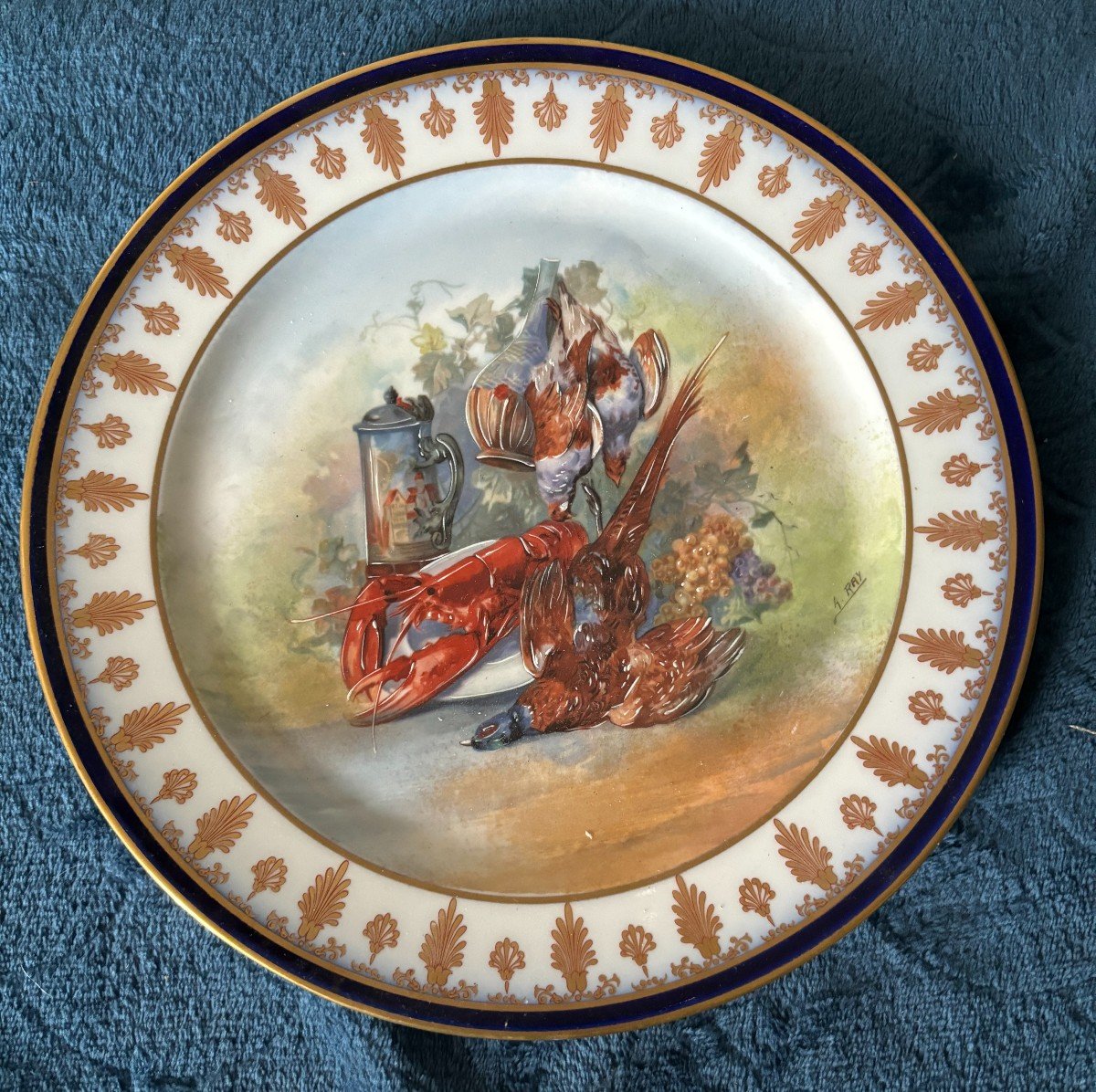 Assiette Porcelaine  Signé Nature Morte XIX