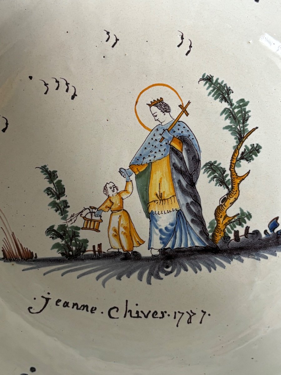 Faience From Nevers Patronymic Salad Bowl Jeanne Chives 18th Century Period-photo-2