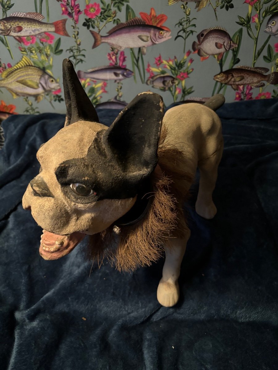 French Bulldog Paper Mache Growler Pull Toy-photo-3