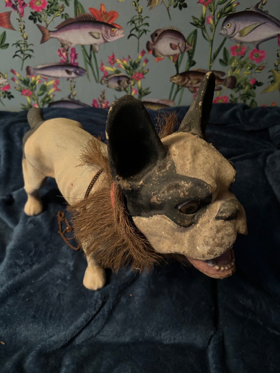 French Bulldog Paper Mache Growler Pull Toy-photo-4