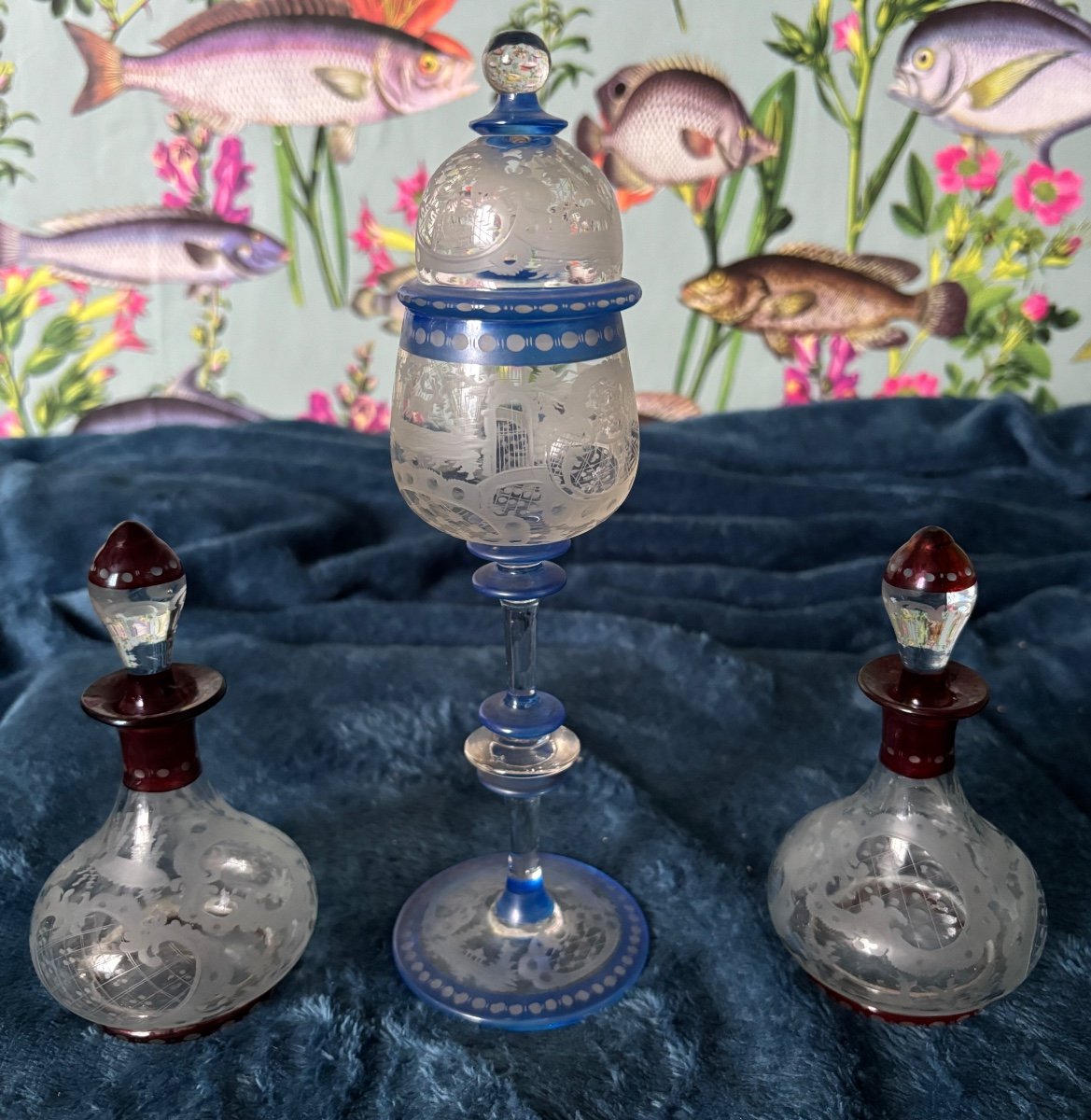 Three Piece Decorated Crystal Vials