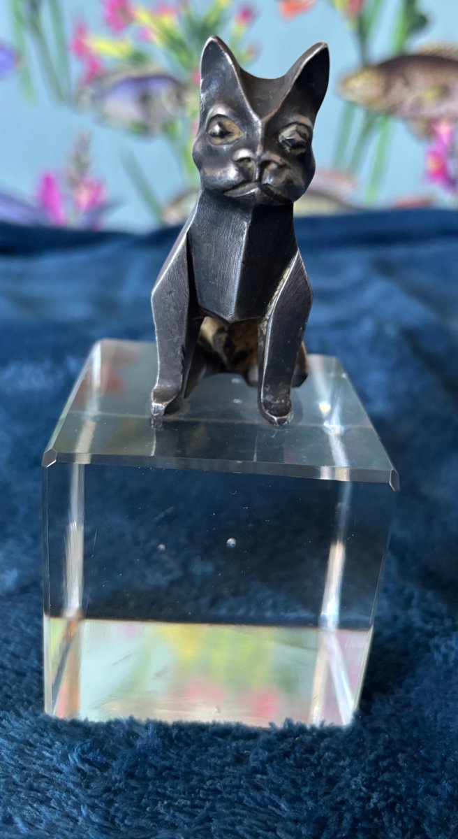 Cubist Cat In Silvered Bronze -photo-2