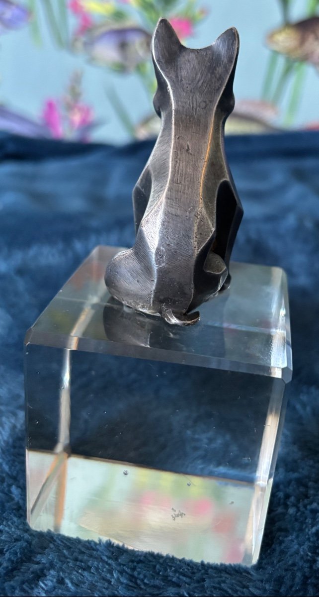 Cubist Cat In Silvered Bronze -photo-4