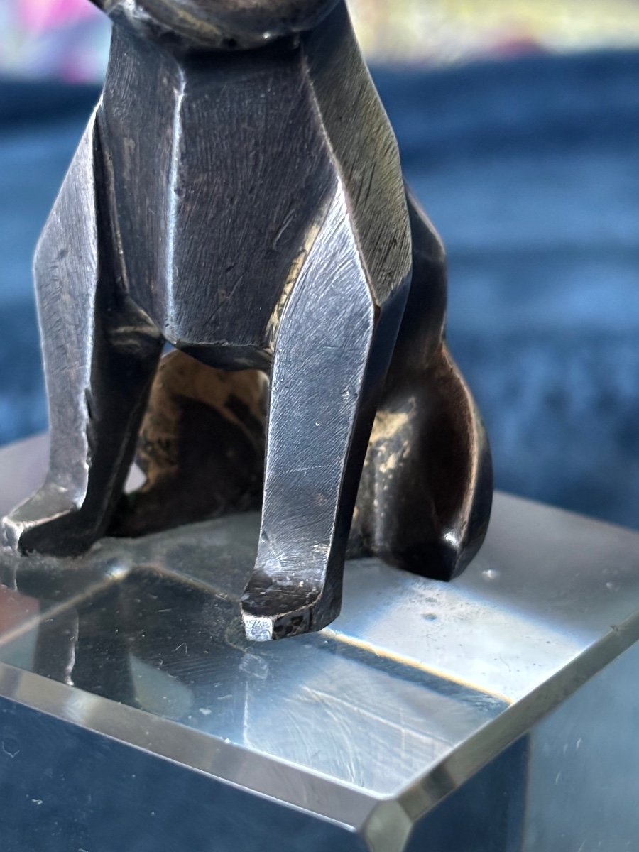 Cubist Cat In Silvered Bronze -photo-2