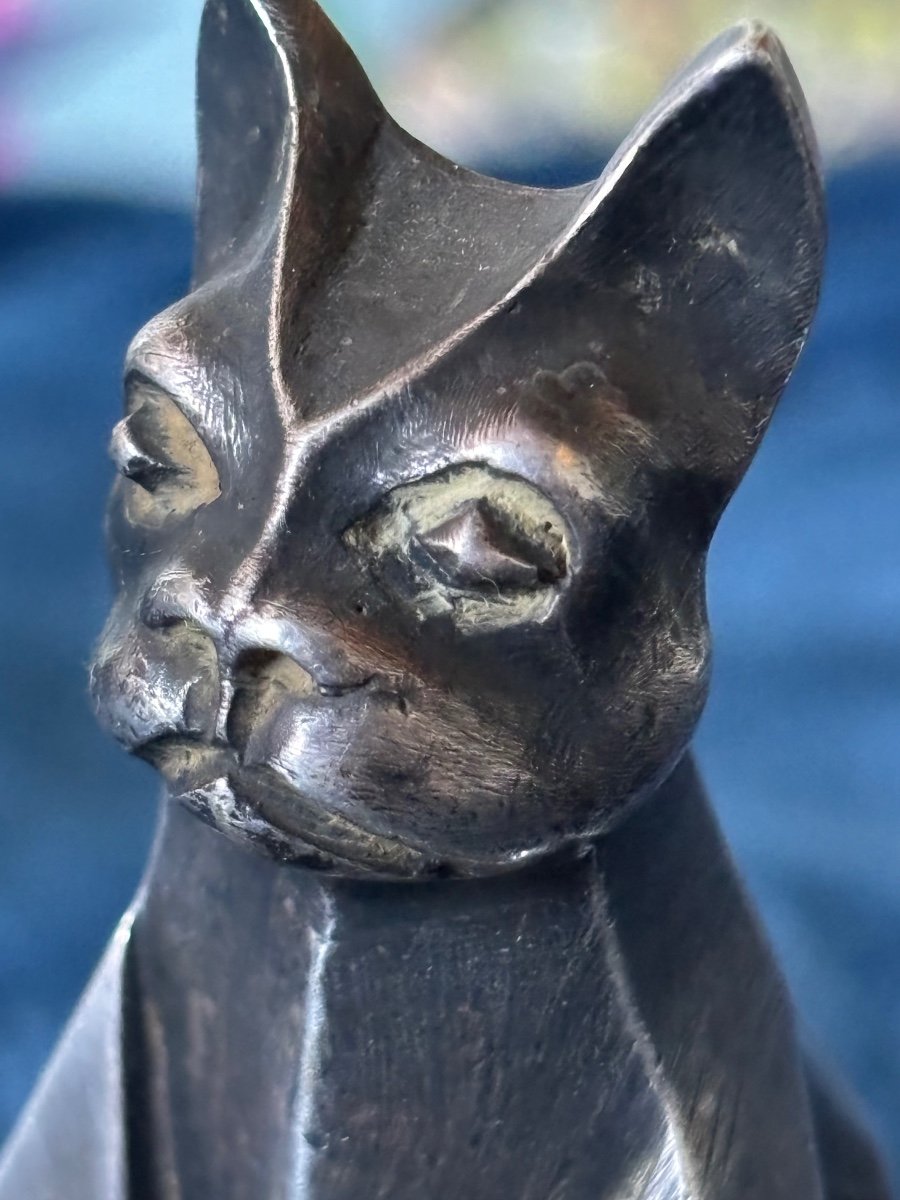 Cubist Cat In Silvered Bronze -photo-3