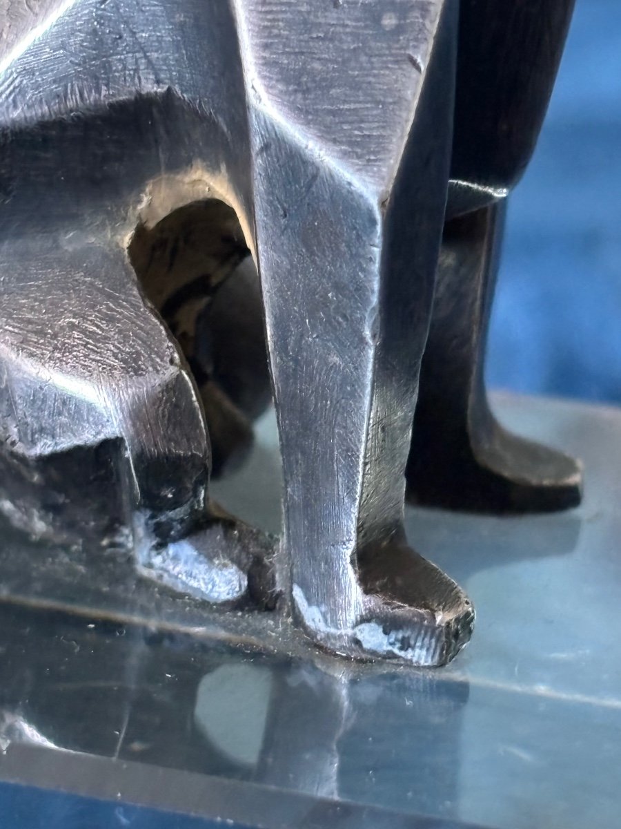 Cubist Cat In Silvered Bronze -photo-5