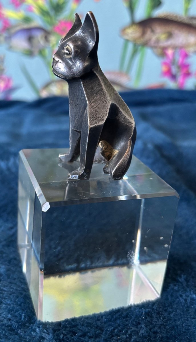 Cubist Cat In Silvered Bronze 