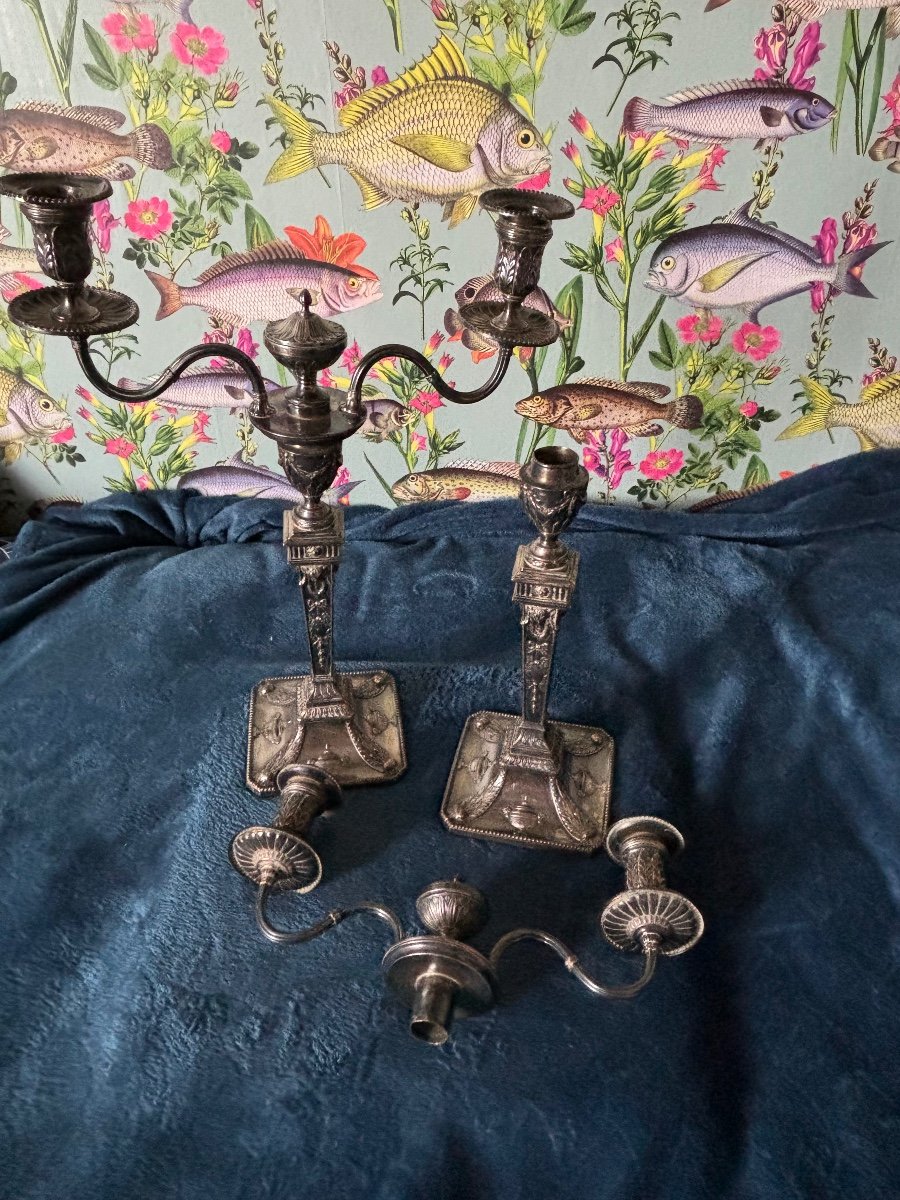 Two Silver Metal Candlesticks - Sheffield --photo-4