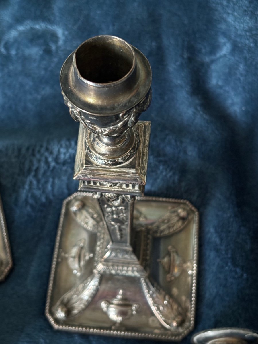 Two Silver Metal Candlesticks - Sheffield --photo-5