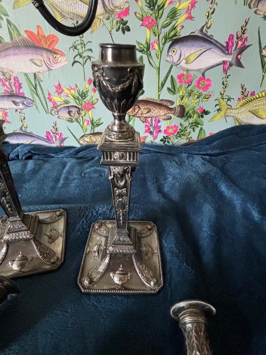 Two Silver Metal Candlesticks - Sheffield --photo-7