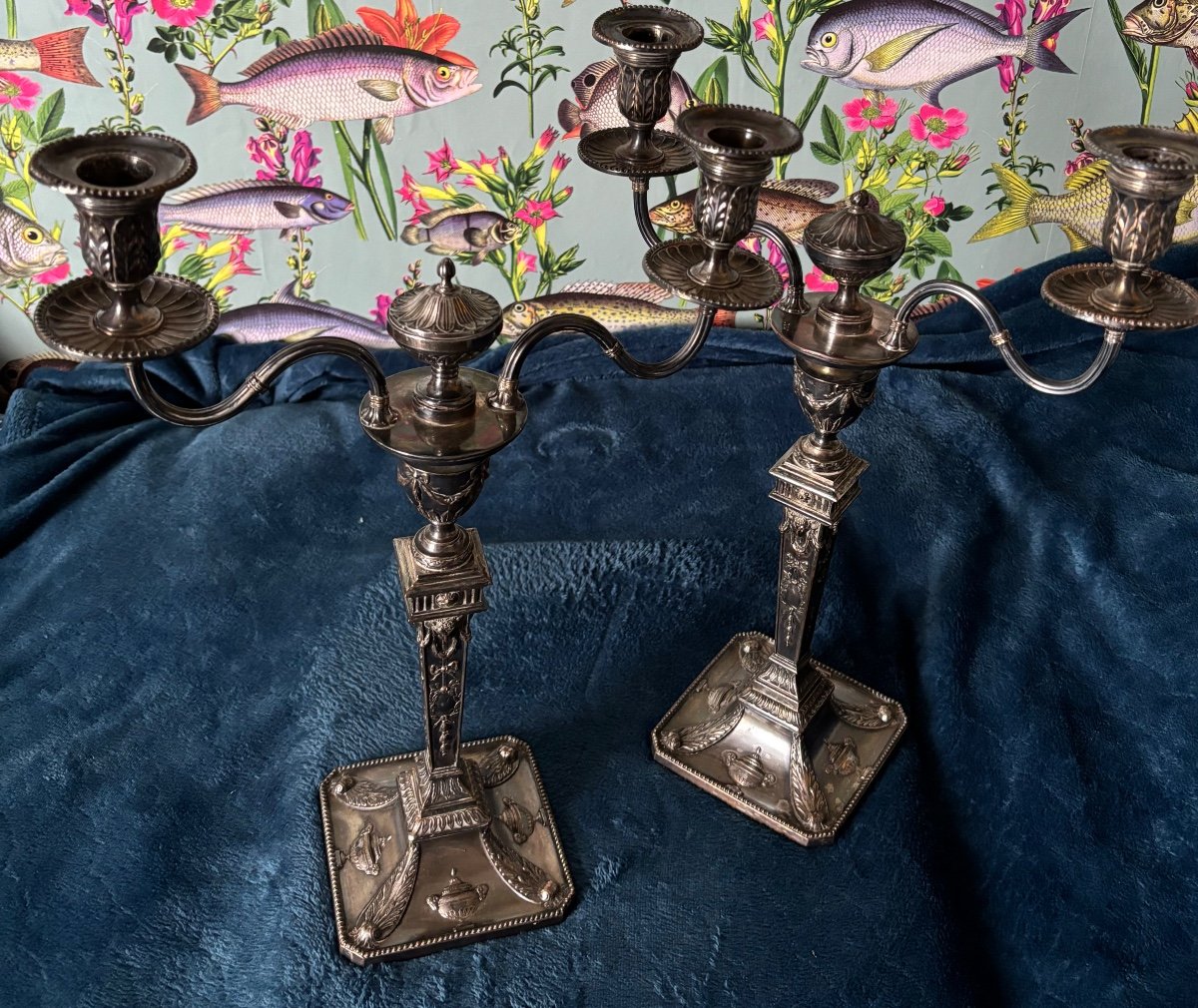 Two Silver Metal Candlesticks - Sheffield -