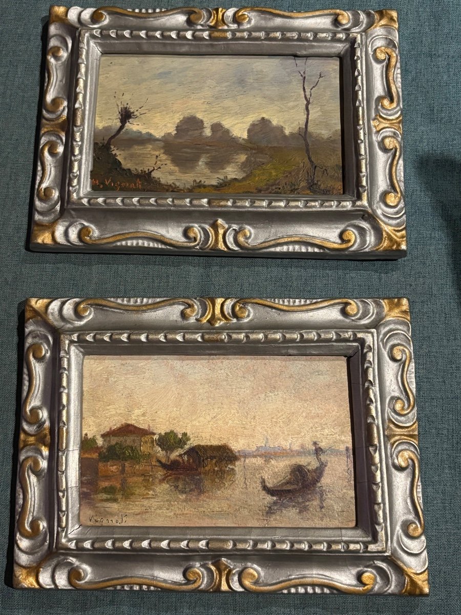 Pair Of Miniature Paintings. View Of Venice 