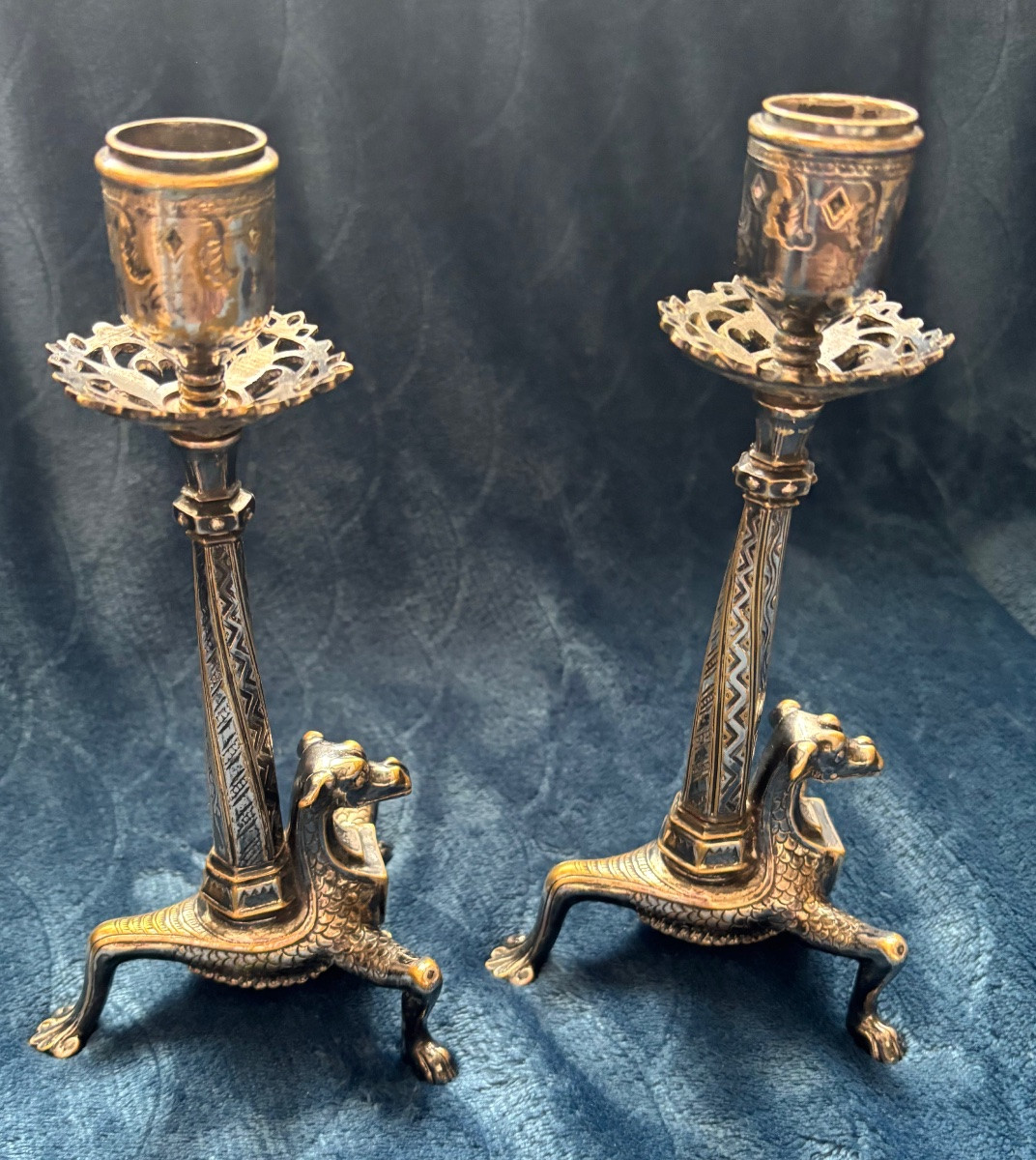 Pair Of Bronze Candlesticks Attributed To Auguste-nicolas Cain -photo-3