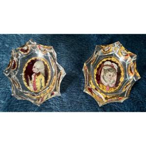 Two Glass Salt Shakers With Portrait, Late 18th Century