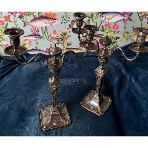 Two Silver Metal Candlesticks - Sheffield -