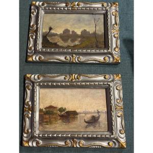 Paire Tableau Miniature. Vue Venise 