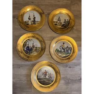 Ensemble De 5 Assiettes Militaires Russes En Porcelaine 