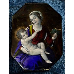 Enamelled Plaque. Virgin And Child