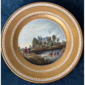 Assiette.  Vue Château.   Blason Henri Parker