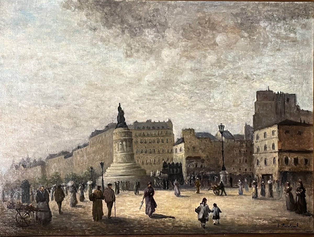 La Place De La République Au XIXéme  Tableau Ancien -photo-2