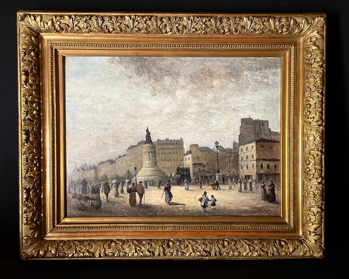 La Place De La République Au XIXéme  Tableau Ancien -photo-2