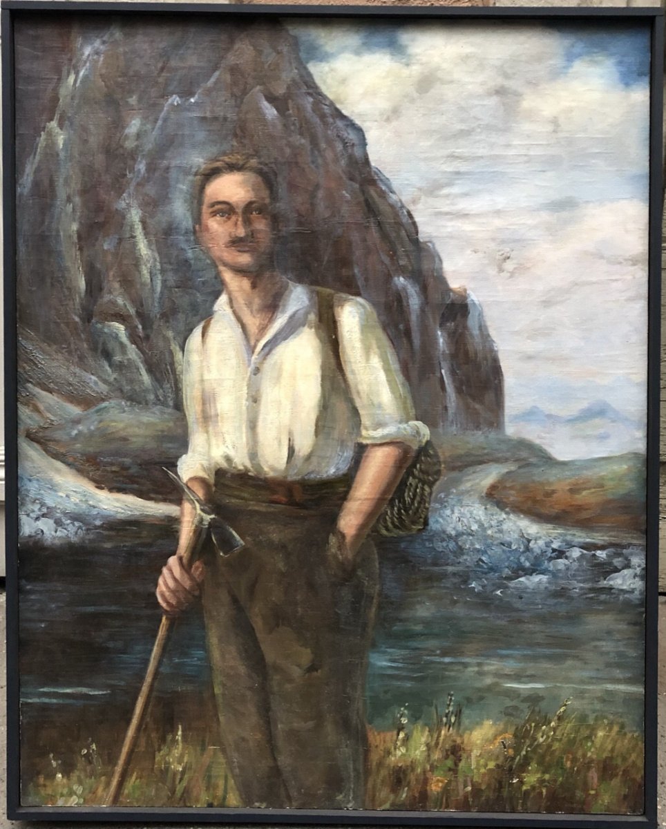 « l’alpiniste » Tableau Ancien 