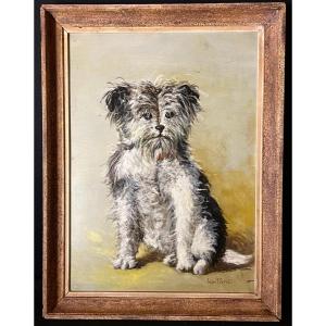 Portrait De Chien . Tableau Ancien 