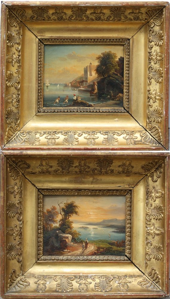 Sophie Vincent-Cabris ( Française 1822 - 1859) Paire de tableaux avec vues autour de Naples