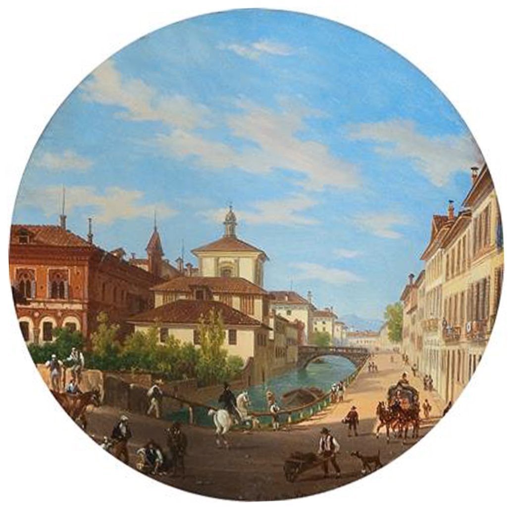 Giovanni Battista Dell'acqua (italien, 1790-1845) Milan: Veduta Del Naviglio Di Porta Romana-photo-2