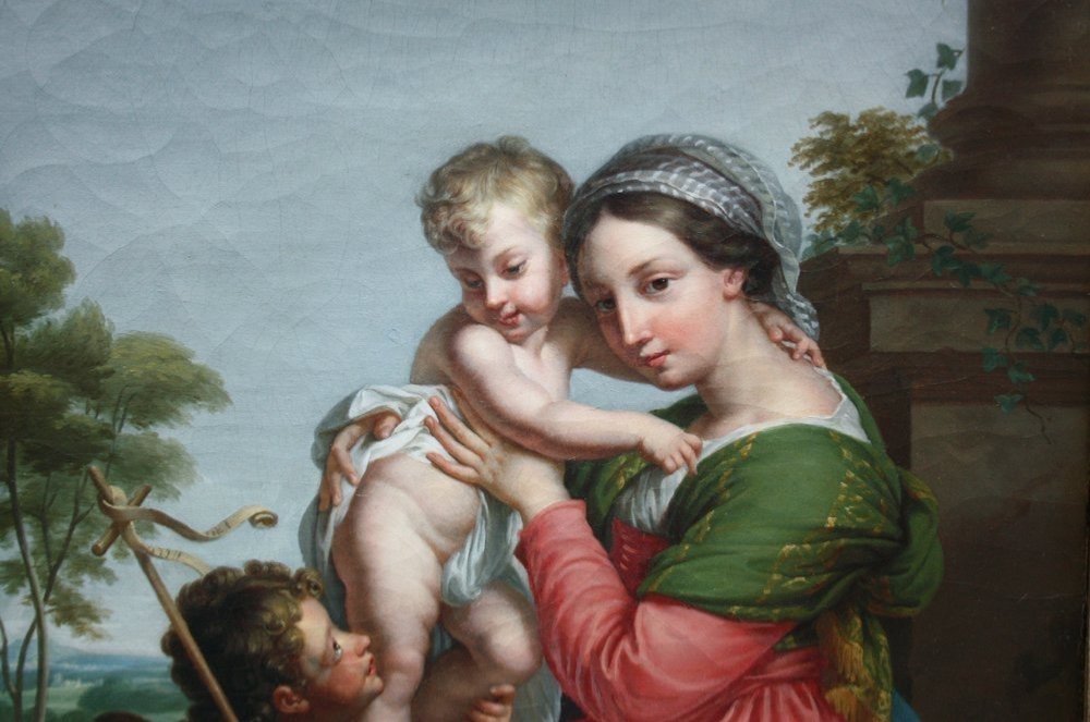 "madonna With Child Jesus And Saint John The Baptist", French School Of The Early 19th Century-photo-3