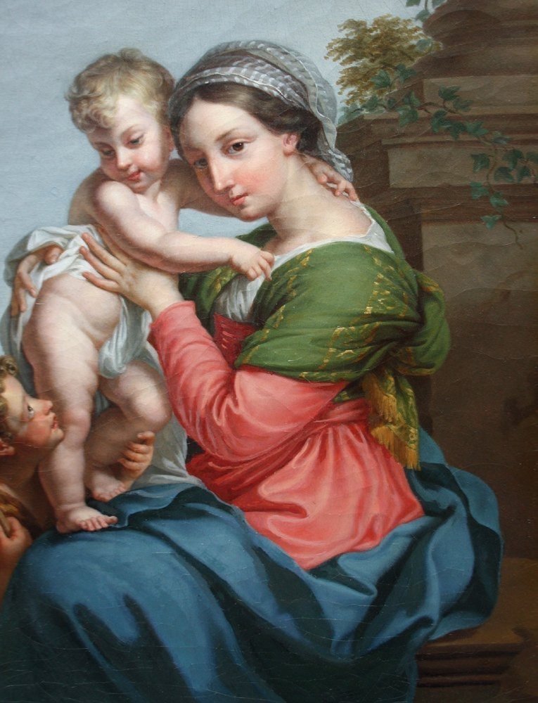 "Vierge à l'Enfant Jésus et Saint Jean-Baptiste", école française du début du XIXe siècle-photo-1