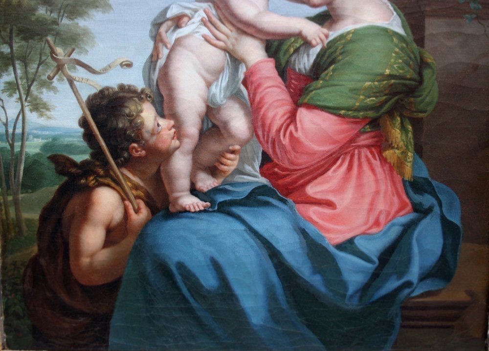 "Vierge à l'Enfant Jésus et Saint Jean-Baptiste", école française du début du XIXe siècle-photo-2