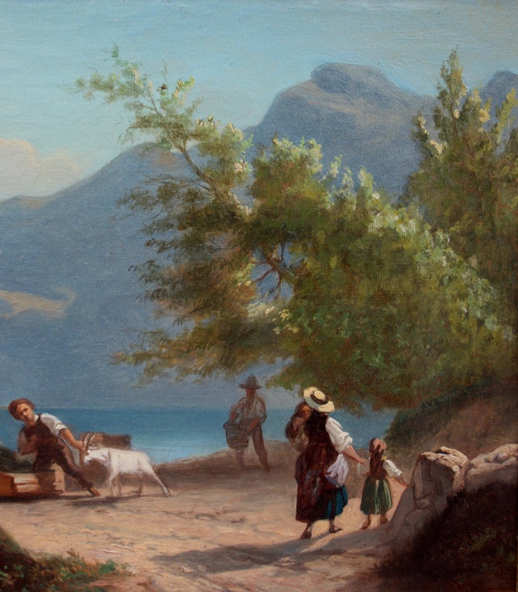 Ferry On A Lake In North Italy By Austrian Or Italian Painter, Dated 1839-photo-2