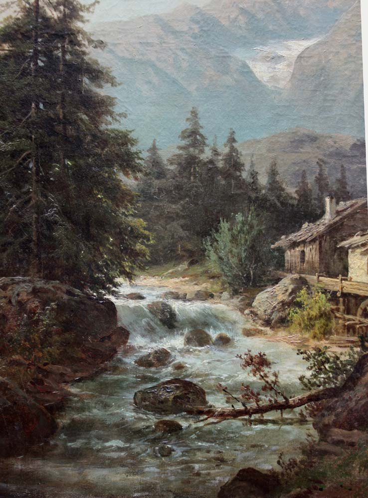 Antonio Julius Karl Rose (1828-1911) Alpine Landscape With A Stream-photo-3