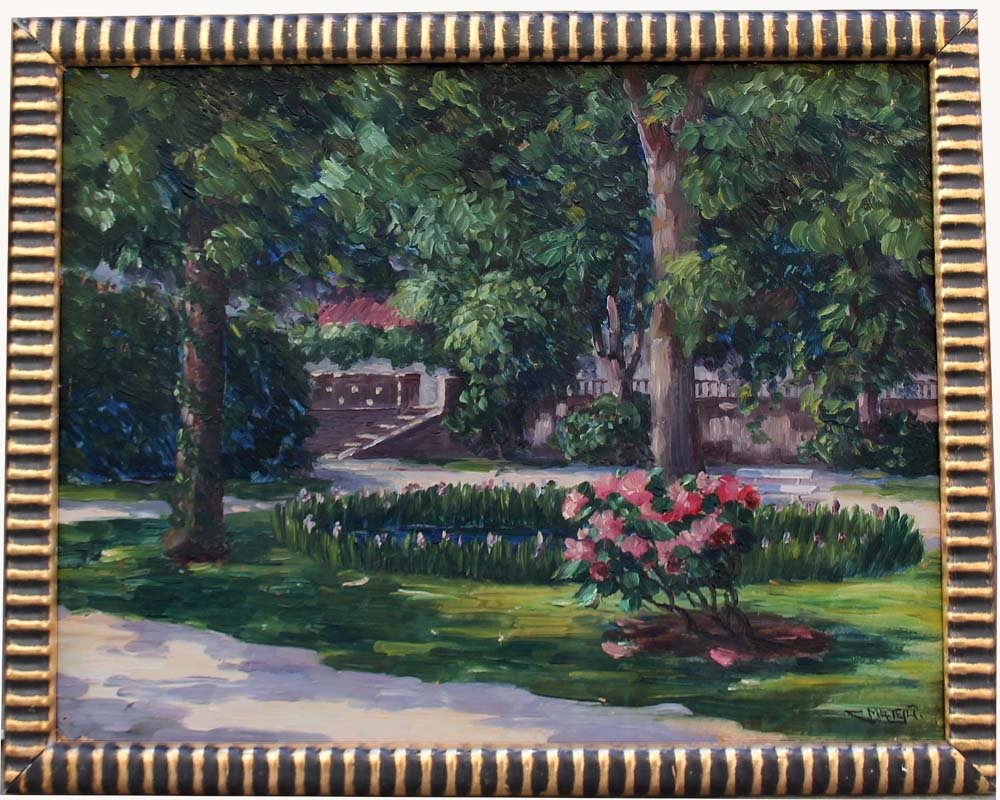 Vue d'un jardin de ville à Praque par Celestin Matějů ( Tchèque 1880 - 1959)