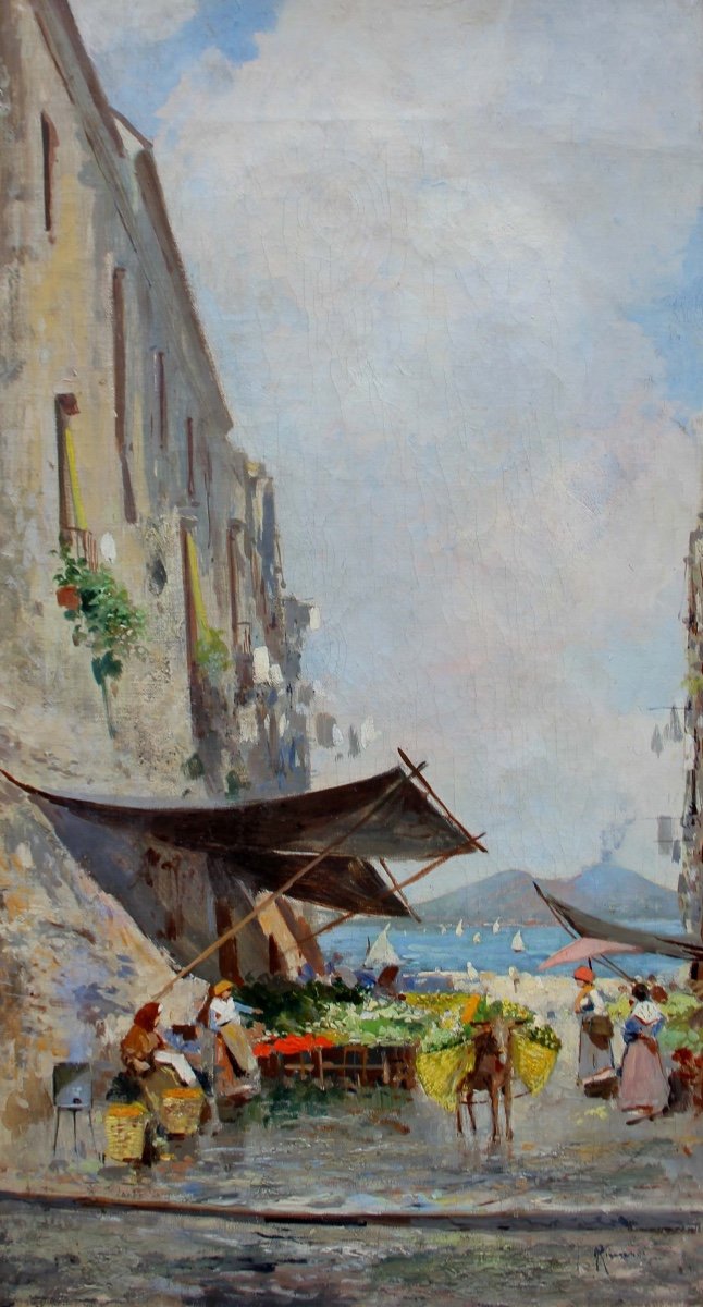 Market Scene In Naples By Oscar Ricciardi (1864 - 1935)-photo-2