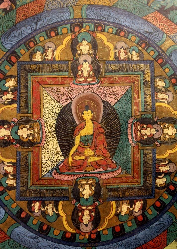 Thangka, Padmasambhava  In Copper Mountain Paradise, Tibetan Buddhist Painting, 19/20th Century-photo-4